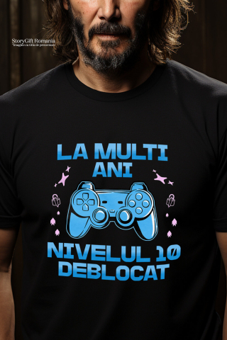 Tricou Femei, Barbati, Copii, Fata, Baiat, Unisex Personalizat Maneta Joc Video „La Mulți Ani Nivelul 10” - Cadou Personalizat pentru Gameri și Iubitorii de Lumea Digitală [1]