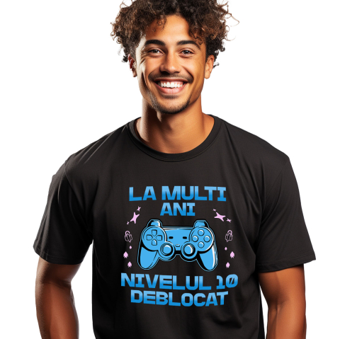 Lume Digitala - Tricou Femei, Barbati, Copii, Fata, Baiat, Unisex Personalizat Maneta Joc Video „La Mulți Ani Nivelul 10” - Cadou Personalizat pentru Gameri și Iubitorii de Lumea Digitală