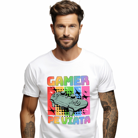 Tricou Femei, Barbati, Copii, Fata, Baiat, Unisex Personalizat Maneta Jocuri Video „Gamer Pe Viață” - Cadou Personalizat Multicolor pentru Iubitorii de Jocuri Video