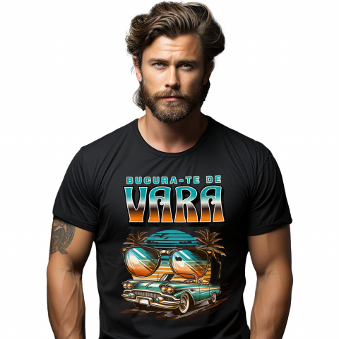 Tricou Femei, Barbati, Copii, Fata, Baiat, Unisex Personalizat "Mașină Vintage și Ochelari de Soare – Bucură-te de Vara cu Produse Personalizate"
