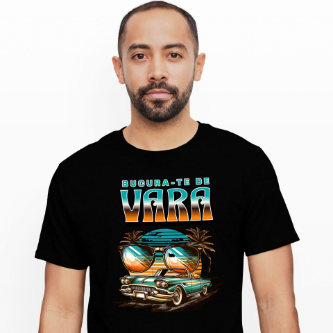 Tricou Femei, Barbati, Copii, Fata, Baiat, Unisex Personalizat "Mașină Vintage și Ochelari de Soare – Bucură-te de Vara cu Produse Personalizate"