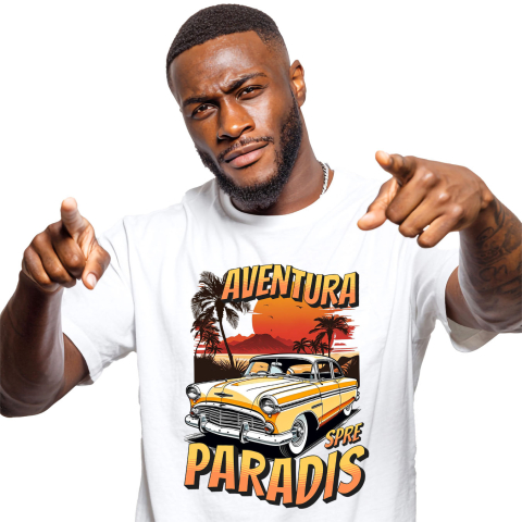 Tricou Femei, Barbati, Copii, Fata, Baiat, Unisex Personalizat Mașină Vintage Galbenă – Aventură Tropicală Spre Paradis