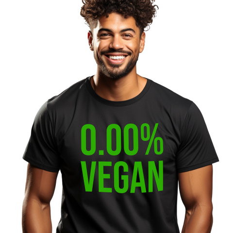 Tricou Femei, Barbati, Copii, Fata, Baiat, Unisex Personalizat Cadou personalizat cu mesaj haios „0,00% Vegan, Carne, Mâncare, Pofticios” – Perfect pentru iubitorii de mâncare