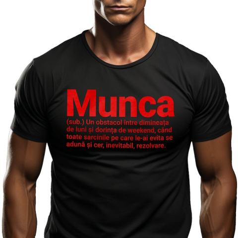 Barbati - Marimea XL - Tricou Barbati cu Mesaj Haios In Limba Romana Substantiv Si definitie Gluma Sarcasm cu imprimeu pe Fata, 100% Bumbac, Negru, XL