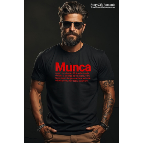 Tricou Barbati cu Mesaj Haios In Limba Romana Substantiv Si definitie Gluma Sarcasm cu imprimeu pe Fata, 100% Bumbac, Negru, XL [1]