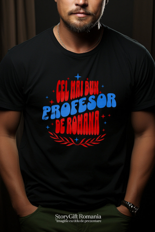 Tricou Femei, Barbati, Copii, Fata, Baiat, Unisex Personalizat Profesor de Română – Iluzie Optică cu Stele Colorate – Educație și Pasiune [1]