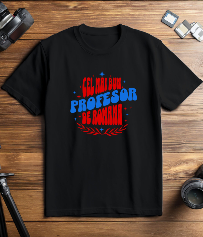 Tricou Femei, Barbati, Copii, Fata, Baiat, Unisex Personalizat Profesor de Română – Iluzie Optică cu Stele Colorate – Educație și Pasiune [2]