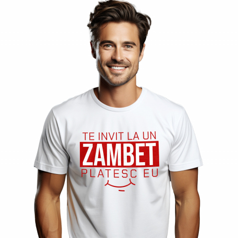 Tricou Femei, Barbati, Copii, Fata, Baiat, Unisex Personalizat Mesaj Zâmbet Larg „Te Invit La Un Zâmbet, Plătesc Eu” | Cadou Romantic Personalizat
