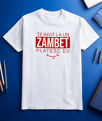 Tricou Femei, Barbati, Copii, Fata, Baiat, Unisex Personalizat Mesaj Zâmbet Larg „Te Invit La Un Zâmbet, Plătesc Eu” | Cadou Romantic Personalizat [2]