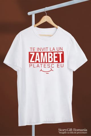 Tricou Femei, Barbati, Copii, Fata, Baiat, Unisex Personalizat Mesaj Zâmbet Larg „Te Invit La Un Zâmbet, Plătesc Eu” | Cadou Romantic Personalizat [2]