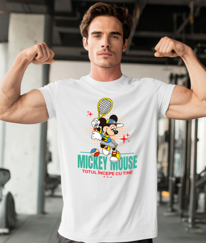 Tricou Barbati cu Mickey, campionul badmintonului 100% Bumbac, Alb, L [1]