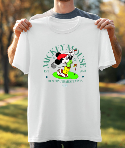Tricou Barbati cu Mickey – Campionul de Golf 100% Bumbac, Alb, S [2]