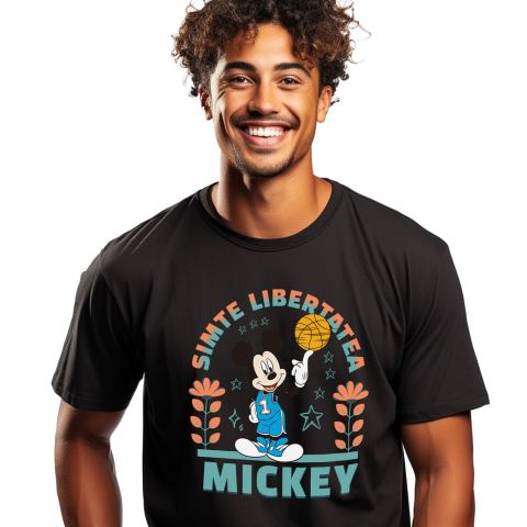 Sport - Tricou Barbati cu Mickey in actiune la baschet 100% Bumbac, Negru, M