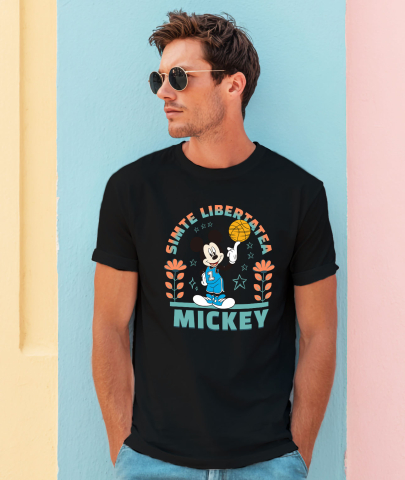 Tricou Barbati cu Mickey in actiune la baschet 100% Bumbac, Negru, M [1]