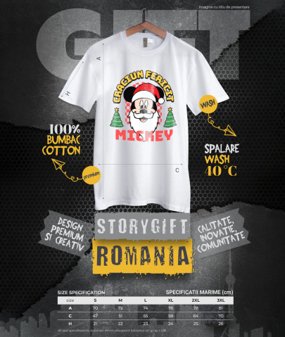 Tricou Barbati cu Mickey Mouse Cadru Plin de Magie de Craciun 100% Bumbac, Alb, L [3]