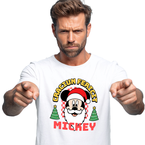 Desene Animate - Tricou Barbati cu Mickey Mouse Cadru Plin de Magie de Craciun 100% Bumbac, Alb, L