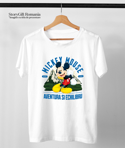Tricou Barbati cu Mickey Mouse – Calator prin Tinuturi Montane 100% Bumbac, Alb, XL [2]
