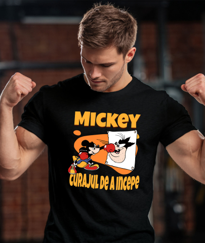 Tricou Barbati cu Mickey Mouse – campionul din ring 100% Bumbac, Negru, M [1]