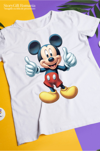 Tricou Barbati Cu Mickey Mouse care Zambeste, Incurajare, Motivatie, Copii, Disney, Desene,  cu imprimeu pe Fata, 100% Bumbac,  Alb, S [1]
