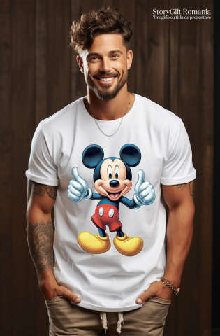 Tricou Barbati Cu Mickey Mouse care Zambeste, Incurajare, Motivatie, Copii, Disney, Desene,  cu imprimeu pe Fata, 100% Bumbac,  Alb, S [2]