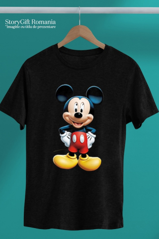 Tricou Barbati Cu Mickey Mouse, Desene Animate, Fictiune, Soricel, Animale, Disney, cu imprimeu pe Fata, 100% Bumbac, Negru, L [2]