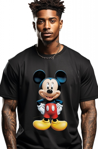 Barbati - Marimea L - Tricou Barbati Cu Mickey Mouse, Desene Animate, Fictiune, Soricel, Animale, Disney, cu imprimeu pe Fata, 100% Bumbac, Negru, L