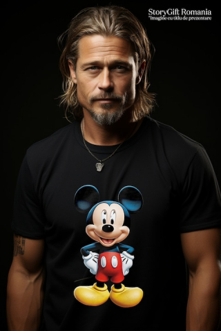 Tricou Barbati Cu Mickey Mouse, Desene Animate, Fictiune, Soricel, Animale, Disney, cu imprimeu pe Fata, 100% Bumbac, Negru, XS [1]