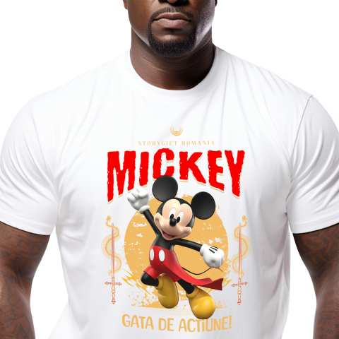 Desene Animate - Tricou Barbati cu Mickey Mouse - Disney în Acțiune: Aventuri de Neuitat 100% Bumbac, Alb, L