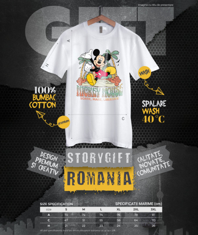 Tricou Barbati cu Mickey Mouse la Relaxare sub Palmieri 100% Bumbac, Alb, M [3]
