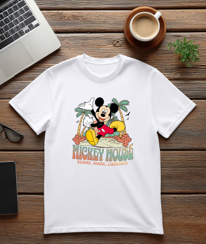 Tricou Barbati cu Mickey Mouse la Relaxare sub Palmieri 100% Bumbac, Alb, M [2]