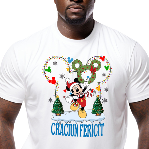 Desene Animate - Tricou Barbati cu Mickey Mouse Magie si Sarbatoare 100% Bumbac, Alb, L