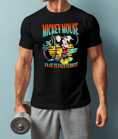 Tricou Barbati cu Mickey se distreaza facand sport 100% Bumbac, Negru, XL [1]