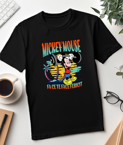 Tricou Barbati cu Mickey se distreaza facand sport 100% Bumbac, Negru, XL [2]