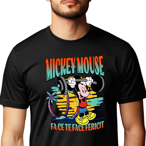 Sport - Tricou Barbati cu Mickey se distreaza facand sport 100% Bumbac, Negru, XL