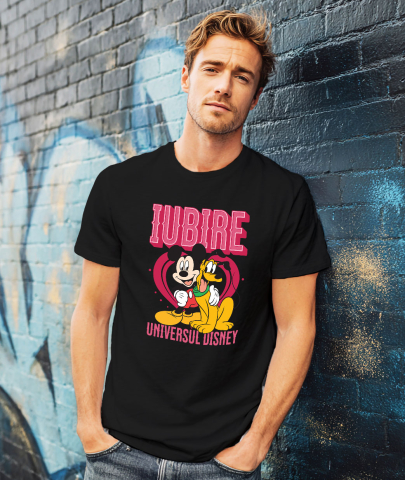 Tricou Barbati cu Mickey si Pluto – Echipa Vesela  100% Bumbac, Negru, L [1]