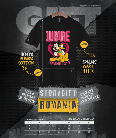 Tricou Barbati cu Mickey si Pluto – Echipa Vesela  100% Bumbac, Negru, L [3]