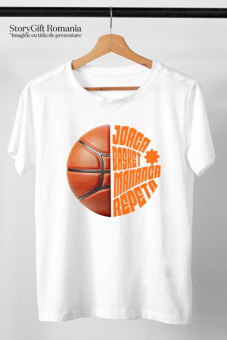 Tricou Femei, Barbati, Copii, Fata, Baiat, Unisex Personalizat Minge Baschet Design Complex – Rutina Zilnică „Joacă Baschet, Mănâncă, Repetă” [2]