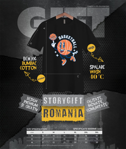 Tricou Femei, Barbati, Copii, Fata, Baiat, Unisex Personalizat Minge de Baschet Animată – Design Sportiv și Motivațional [3]