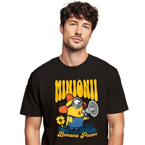 Desene Animate - Tricou Barbati cu Minionul Cel Nebun  100% Bumbac, Negru, L