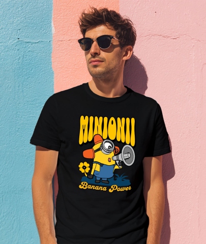 Tricou Barbati cu Minionul Cel Nebun  100% Bumbac, Negru, L [1]