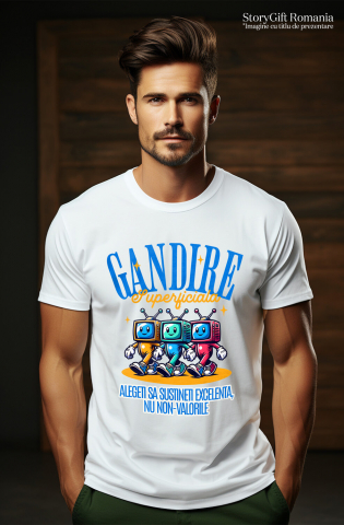 Tricou Femei, Barbati, Copii, Fata, Baiat, Unisex Personalizat Monitoare Colorate Vesele cu Text „Gândire Superficială Excelentă” – Cadouri Personalizate Amuzante pentru Familie și Prieteni [1]