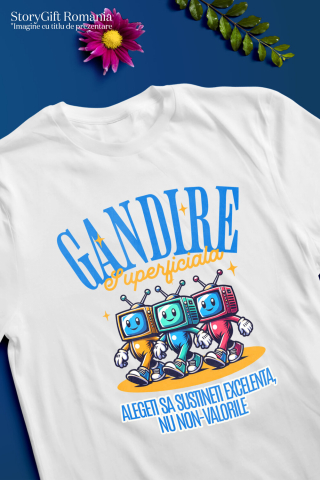 Tricou Femei, Barbati, Copii, Fata, Baiat, Unisex Personalizat Monitoare Colorate Vesele cu Text „Gândire Superficială Excelentă” – Cadouri Personalizate Amuzante pentru Familie și Prieteni [2]