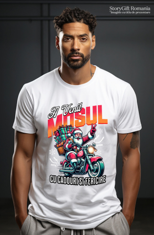 Tricou Femei, Barbati, Copii, Fata, Baiat, Unisex Personalizat Moș Crăciun Cool Pe Motocicletă - A Venit Mosul Cu Cadouri și Fericire [1]