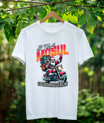 Tricou Femei, Barbati, Copii, Fata, Baiat, Unisex Personalizat Moș Crăciun Cool Pe Motocicletă - A Venit Mosul Cu Cadouri și Fericire [2]