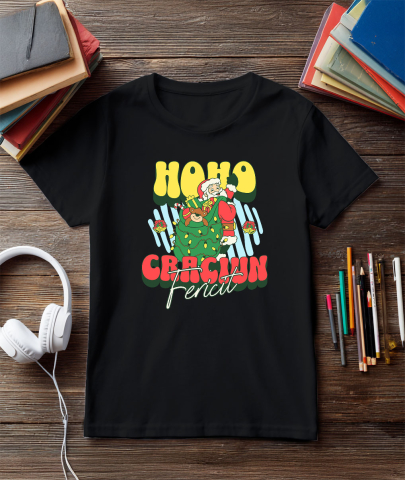 Tricou Femei, Barbati, Copii, Fata, Baiat, Unisex Personalizat Moș Crăciun cu Sac Verde și Cadouri Colorate – Cadouri Personalizate pentru Crăciun Fericit [2]