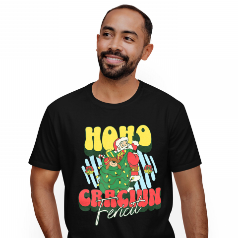 CRACIUN - Tricou Femei, Barbati, Copii, Fata, Baiat, Unisex Personalizat Moș Crăciun cu Sac Verde și Cadouri Colorate – Cadouri Personalizate pentru Crăciun Fericit