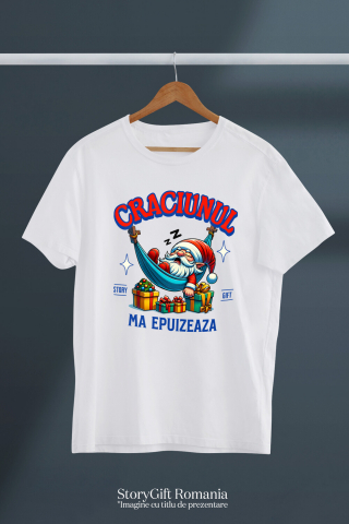 Tricou Femei, Barbati, Copii, Fata, Baiat, Unisex Personalizat Moș Crăciun Extenuat în Hamac cu Cadouri Colorate – Cadouri Personalizate pentru Crăciun Haios [2]