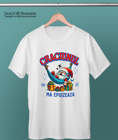 Tricou Femei, Barbati, Copii, Fata, Baiat, Unisex Personalizat Moș Crăciun Extenuat în Hamac cu Cadouri Colorate – Cadouri Personalizate pentru Crăciun Haios [2]