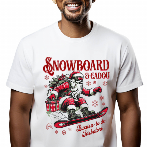 CRACIUN - Tricou Femei, Barbati, Copii, Fata, Baiat, Unisex Personalizat Moș Crăciun pe Snowboard cu Cadou – Cadouri Personalizate pentru Sărbători De Neuitat
