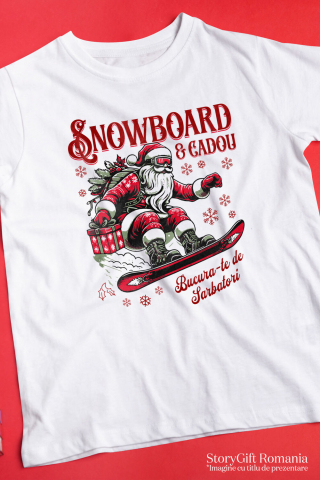 Tricou Femei, Barbati, Copii, Fata, Baiat, Unisex Personalizat Moș Crăciun pe Snowboard cu Cadou – Cadouri Personalizate pentru Sărbători De Neuitat [2]
